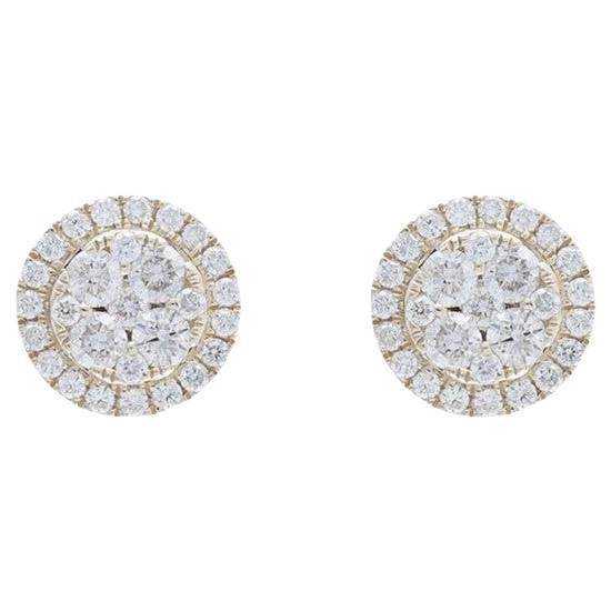 Moonlight Round Cluster Stud Earrings: 0.79 Carat Diamonds in 14K Yellow Gold For Sale