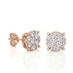 Moonlight Round Cluster Stud Earrings: 1 Carat Diamonds in 14k Rose Gold