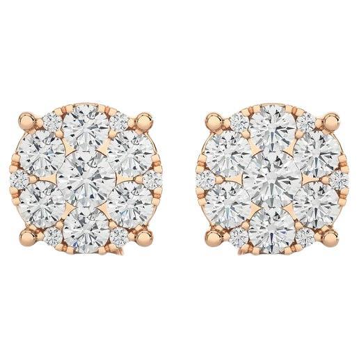 Moonlight Round Cluster Stud Earrings: 1 Carat Diamonds in 14k Rose Gold For Sale