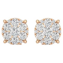 Moonlight Round Cluster Stud Earrings: 1 Carat Diamonds in 14k Rose Gold