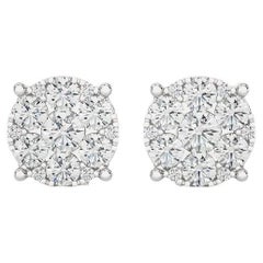 Moonlight Round Cluster Stud Earrings: 1 Carat Diamonds in 14k White Gold