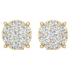 Moonlight Round Cluster Stud Earrings: 1 Carat Diamonds in 14k Yellow Gold