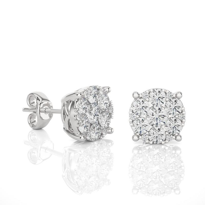 Carat Weight: These exquisite stud earrings boast a total carat weight of 1 carats, promising a delicate yet captivating sparkle.

Diamonds: Each earring features a meticulous arrangement of 26 excellent round diamonds, selected for their