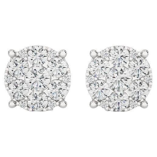 Moonlight Round Cluster Stud Earrings: 1 Carat Diamonds in 18k White Gold