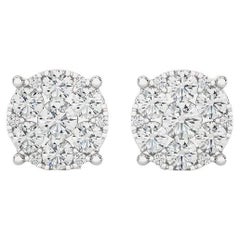 Clous d'oreilles grappe ronde Moonlight : diamants de 1 carat en or blanc 18 carats