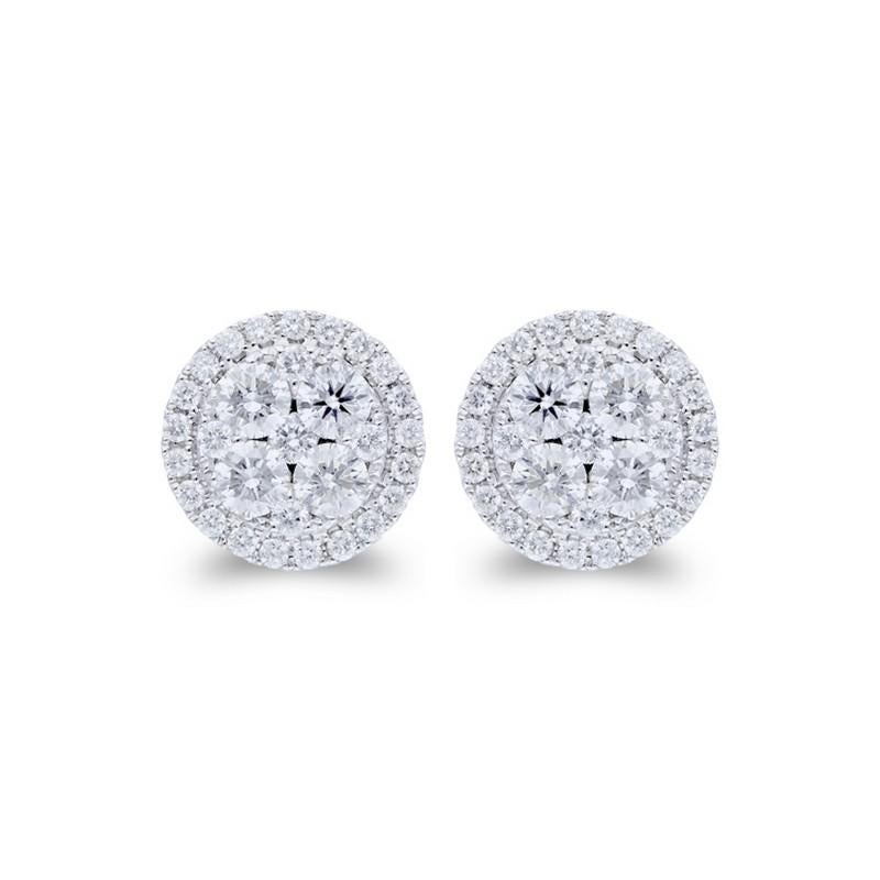 Modern Moonlight Round Cluster Stud Earrings: 1.25 Carat Diamonds in 14K White Gold For Sale