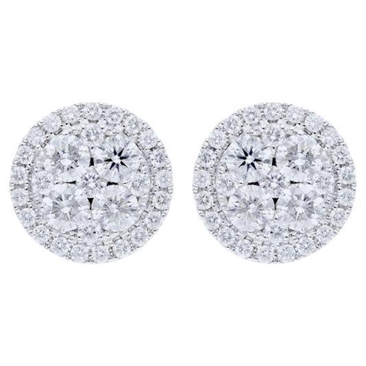 Moonlight Round Cluster Stud Earrings: 1.25 Carat Diamonds in 14K White Gold