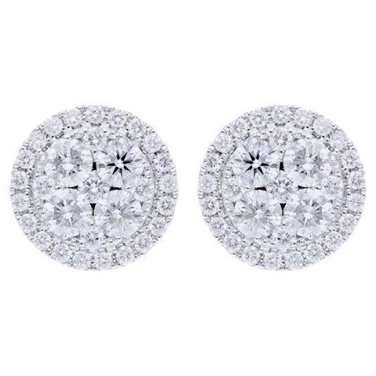 Moonlight Round Cluster Stud Earrings: 1.25 Carat Diamonds in 14K White Gold