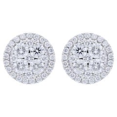 Moonlight Round Cluster Stud Earrings: 1.25 Carat Diamonds in 14K White Gold