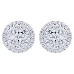 Moonlight Round Cluster Stud Earrings: 1.25 Carat Diamonds in 14K White Gold