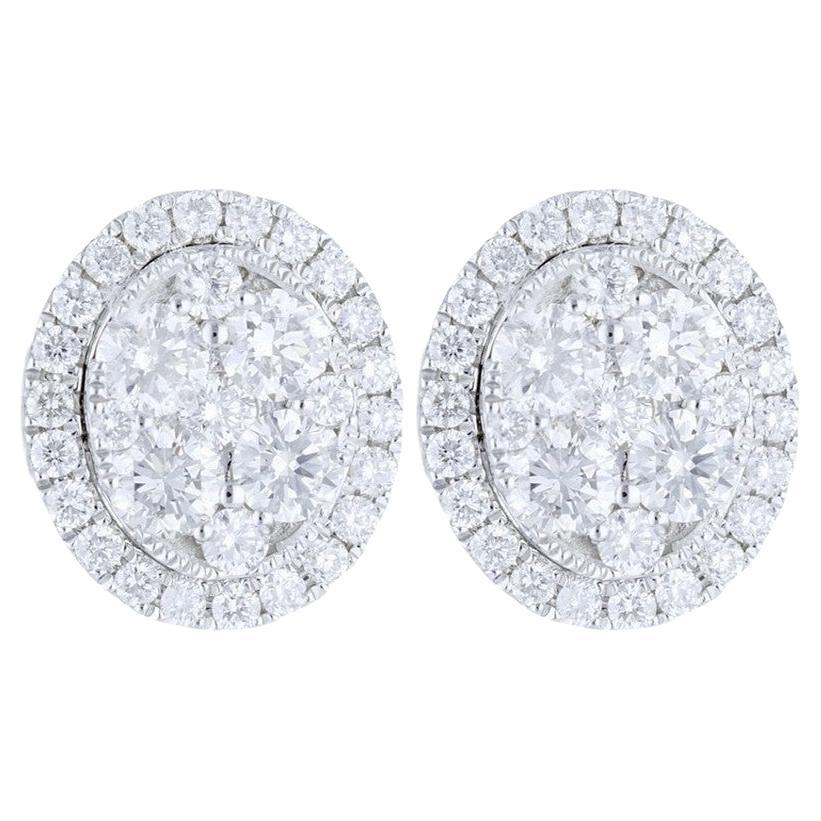 Moonlight Round Cluster Stud Earrings: 1.25 Carat Diamonds in 14k White Gold