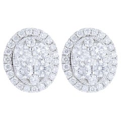 Moonlight Round Cluster Stud Earrings: 1.25 Carat Diamonds in 14k White Gold