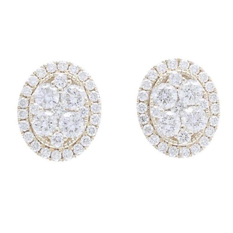 Taille ronde Clous d'oreilles grappe ronde Moonlight : diamants de 1,25 carat en or jaune 14 carats en vente