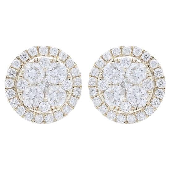 Moonlight Round Cluster Stud Earrings: 1.25 Carat Diamonds in 14K Yellow Gold For Sale
