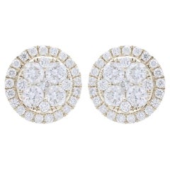 Moonlight Round Cluster Stud Earrings: 1.25 Carat Diamonds in 14K Yellow Gold