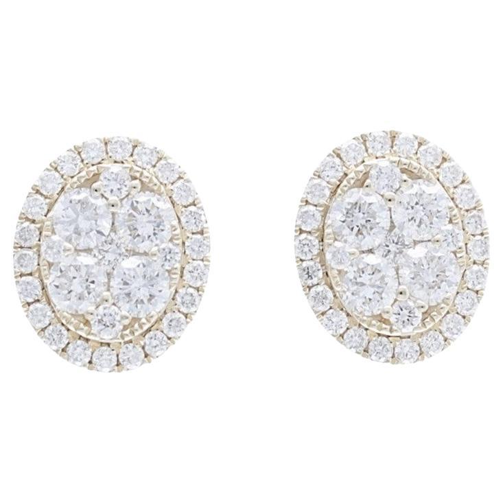 Moonlight Round Cluster Stud Earrings: 1.25 Carat Diamonds in 14K Yellow Gold