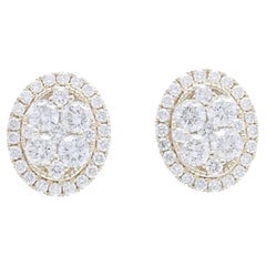 Moonlight Round Cluster Stud Earrings: 1.25 Carat Diamonds in 14K Yellow Gold