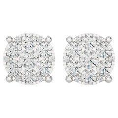 Moonlight Round Cluster Stud Earrings: 1.3 Carat Diamonds in 14k White Gold
