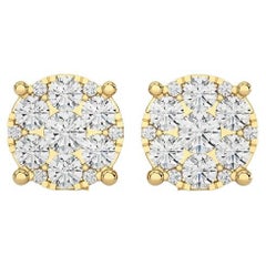 Moonlight Round Cluster Stud Earrings: 1.3 Carat Diamonds in 14k Yellow Gold
