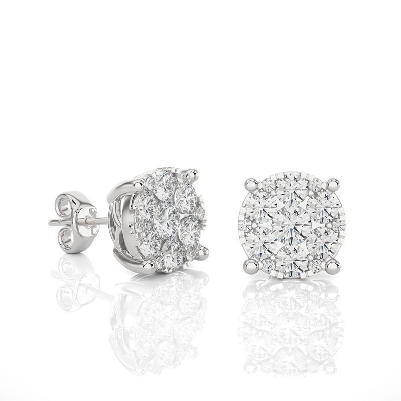 Carat Weight: These exquisite stud earrings boast a total carat weight of 1.3 carats, promising a delicate yet captivating sparkle.

Diamonds: Each earring features a meticulous arrangement of 26 excellent round diamonds, selected for their