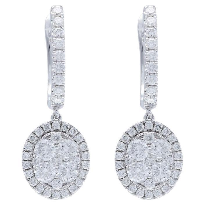 Moonlight Round Cluster Stud Earrings: 1.5 Carat Diamonds in 14k White Gold