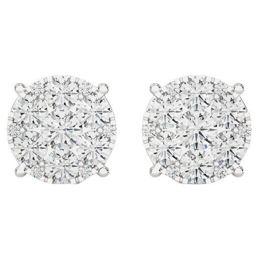 Moonlight Round Cluster Stud Earrings: 1.9 Carat Diamonds in 14k White Gold