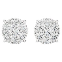 Moonlight Round Cluster Stud Earrings: 1.9 Carat Diamonds in 14k White Gold