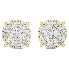 Moonlight Round Cluster Stud Earrings: 1.9 Carat Diamonds in 14k Yellow Gold