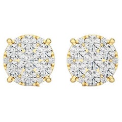 Clous d'oreilles grappes rondes Moonlight : diamants 1,9 carat en or jaune 14 carats