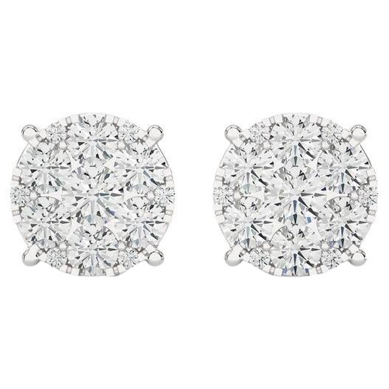 Pendientes Racimo Redondo Luz de Luna: Diamantes de 1,9 quilates en oro blanco de 18 quilates