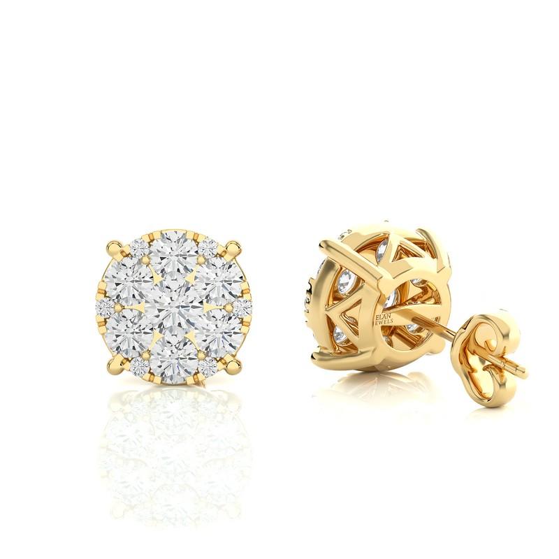 Carat Weight: These exquisite stud earrings boast a total carat weight of 1.9 carats, promising a delicate yet captivating sparkle.

Diamonds: Each earring features a meticulous arrangement of 26 excellent round diamonds, selected for their