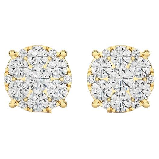 Moonlight Round Cluster Stud Earrings: 1.9 Carat Diamonds in 18k Yellow Gold For Sale