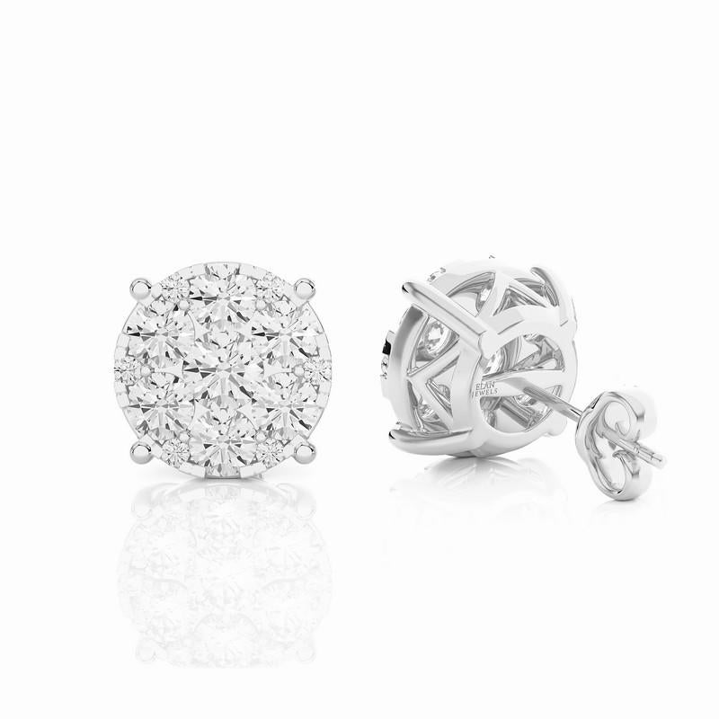 Carat Weight: These exquisite stud earrings boast a total carat weight of 2.3 carats, promising a delicate yet captivating sparkle.

Diamonds: Each earring features a meticulous arrangement of 26 excellent round diamonds, selected for their