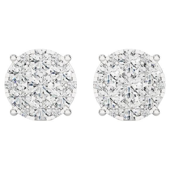 Moonlight Round Cluster Stud Earrings: 2.3 Carat Diamonds in 14k White Gold