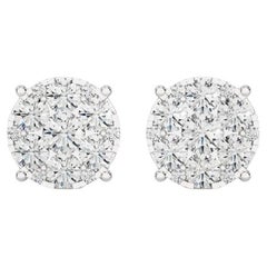 Moonlight Round Cluster Stud Earrings: 2.3 Carat Diamonds in 14k White Gold