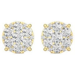 Moonlight Round Cluster Stud Earrings: 2.3 Carat Diamonds in 14k Yellow Gold