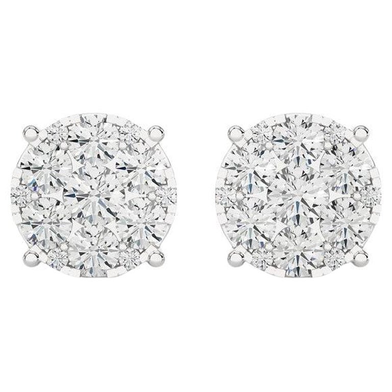 Pendientes Racimo Redondo Luz de Luna: Diamantes de 2,3 quilates en oro blanco de 18k
