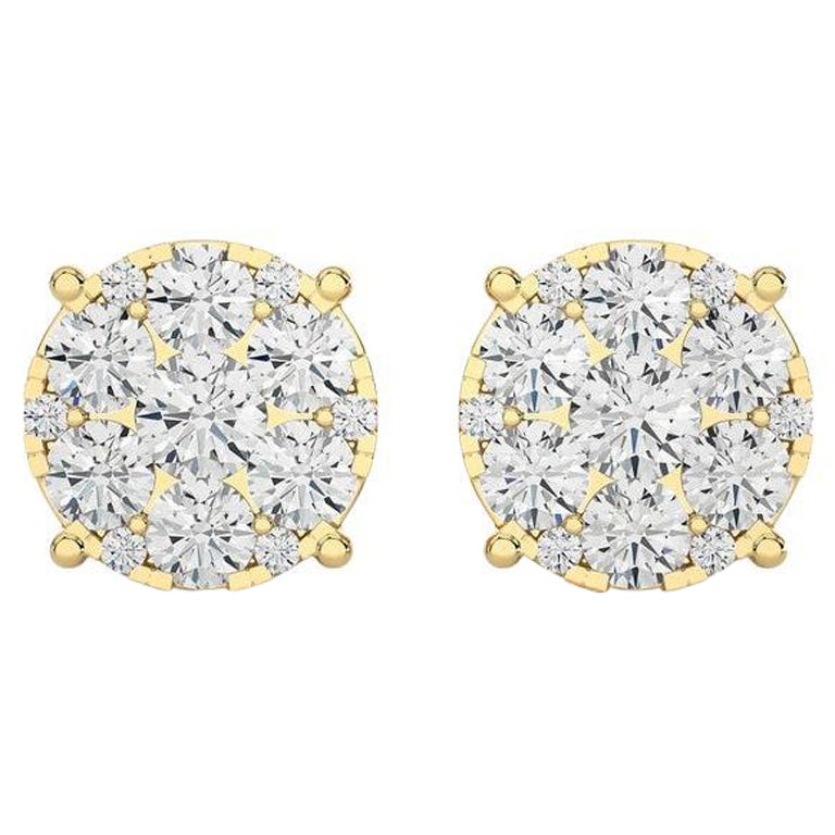 Pendientes Racimo Redondo Luz de Luna: Diamantes de 2,3 quilates en Oro Amarillo de 18k