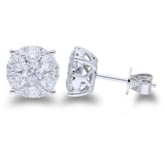 Moonlight Round Cluster Stud Earrings: 2.4 Carat Diamonds in 14k White Gold