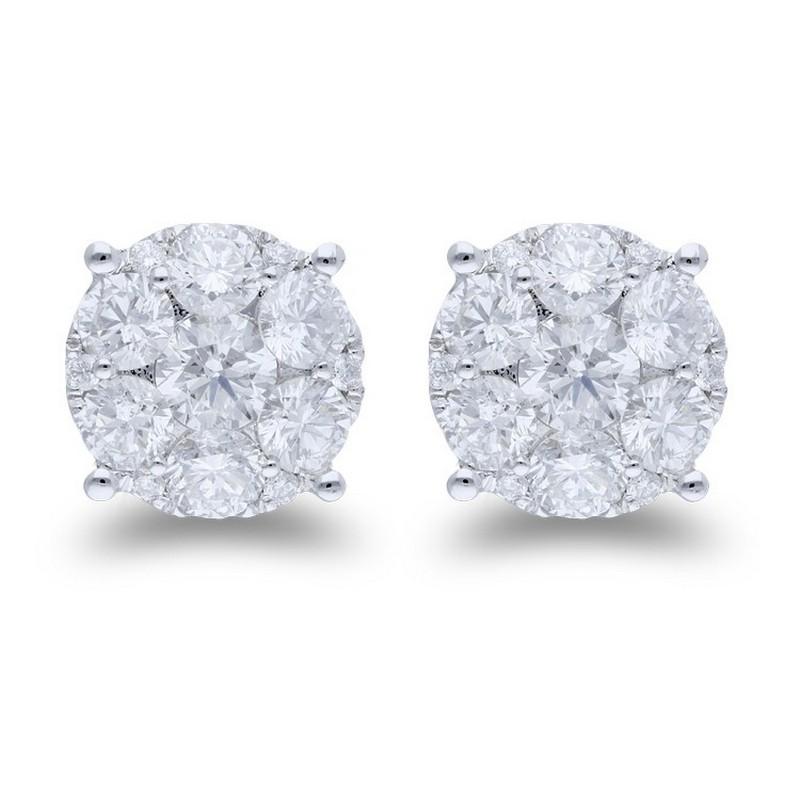 Modern Moonlight Round Cluster Stud Earrings: 2.4 Carat Diamonds in 14k White Gold For Sale