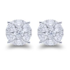 Moonlight Round Cluster Stud Earrings: 2.4 Carat Diamonds in 14k White Gold