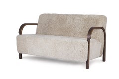 White ARCH 2 Seater Sofa in Oak and Moonlight Sheepskin by Mazo Design