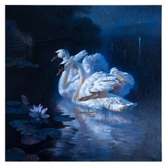 Moonlight Schwanen, Original-Ölgemälde von Greg Parker