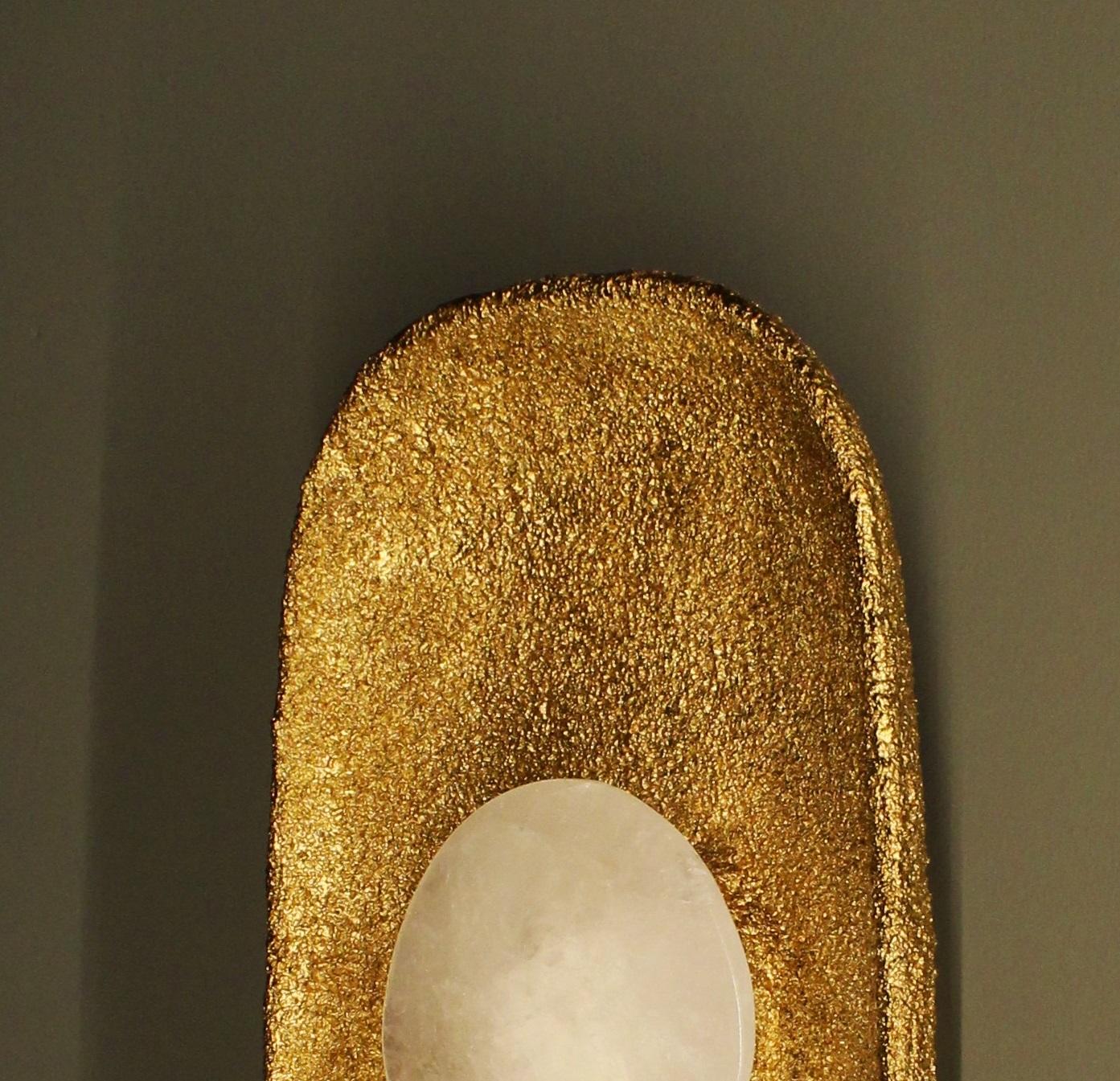 Brazilian Moonlight Wall Sconce with White Quartz And Gold Patina Details by Aver For Sale