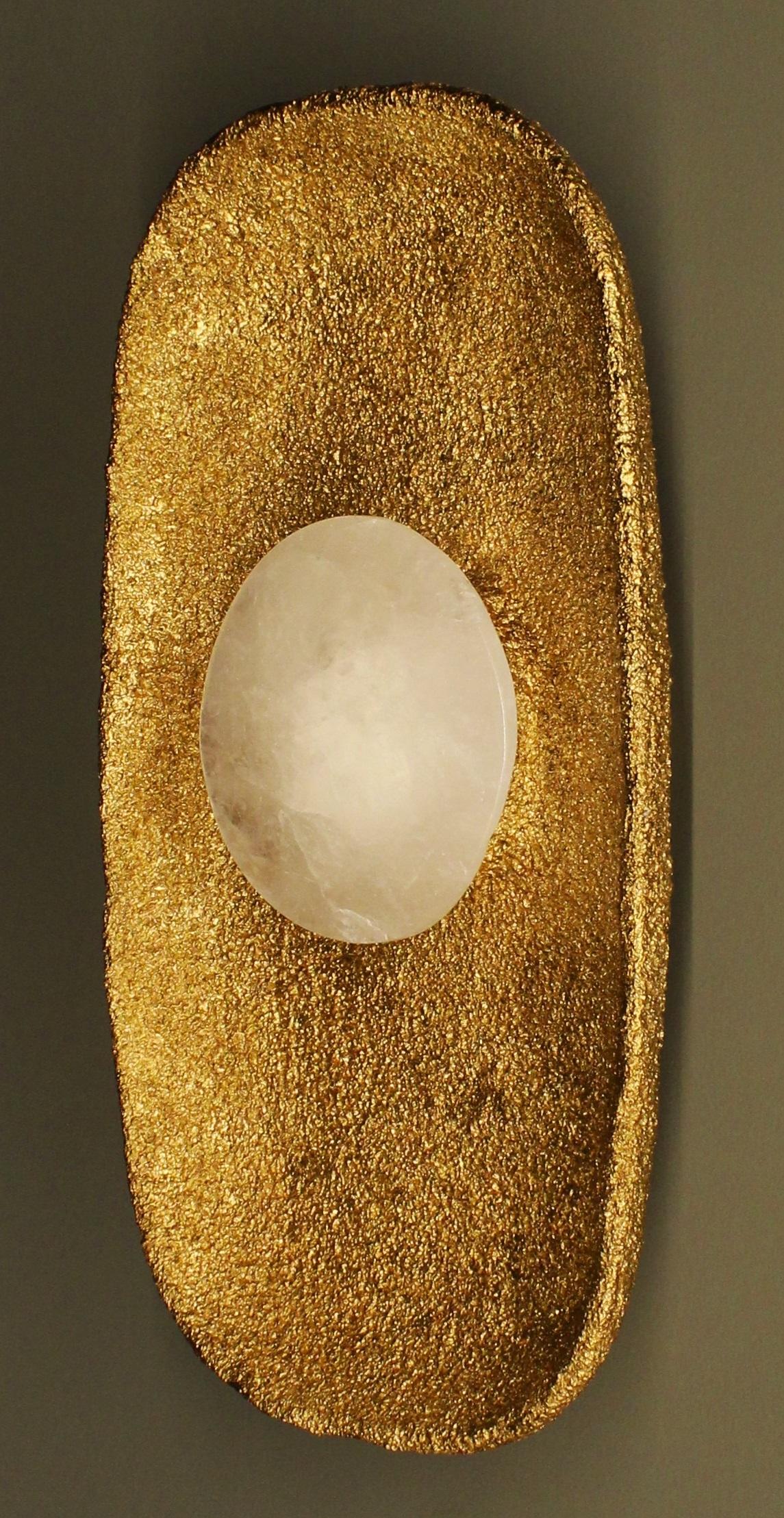 Other Moonlight Wall Sconce with White Quartz And Gold Patina Details by Aver For Sale