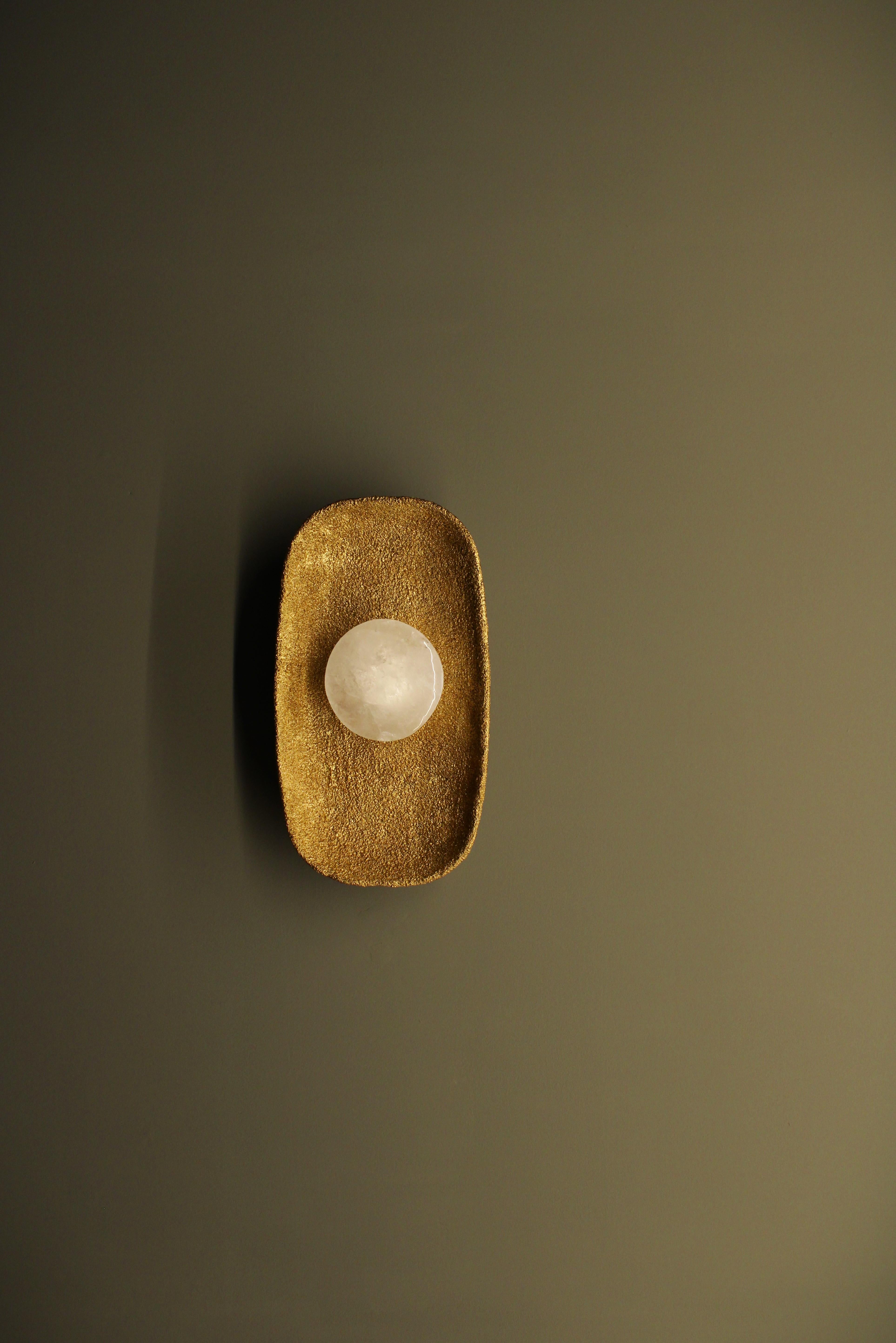 Contemporary Moonlight Wall Sconce with White Quartz And Gold Patina Details by Aver For Sale