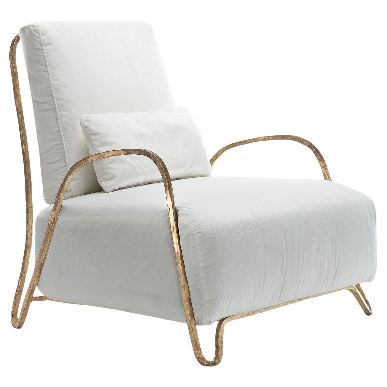 Moonlight White and Gold High Outdoor Armchair by Exteta For Sale