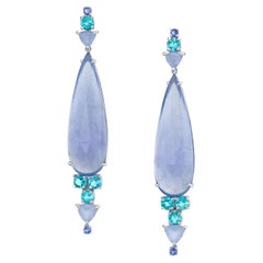 Moonlit Blues Earrings Blue Chalcedony, and Tanzanite in 18k White Gold