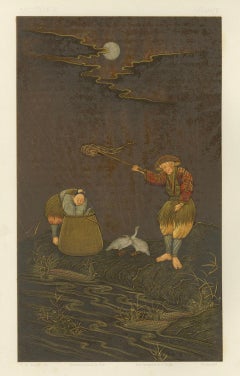 Scena di pesca al chiaro di luna - Arte cromolitografica di ispirazione giapponese, 1884