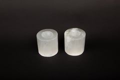 Moonlit Glow: Pair of Selenite Candle Votives 3”H